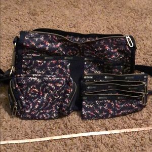 LeSportsac bag, triple zip and cosmetic pouches